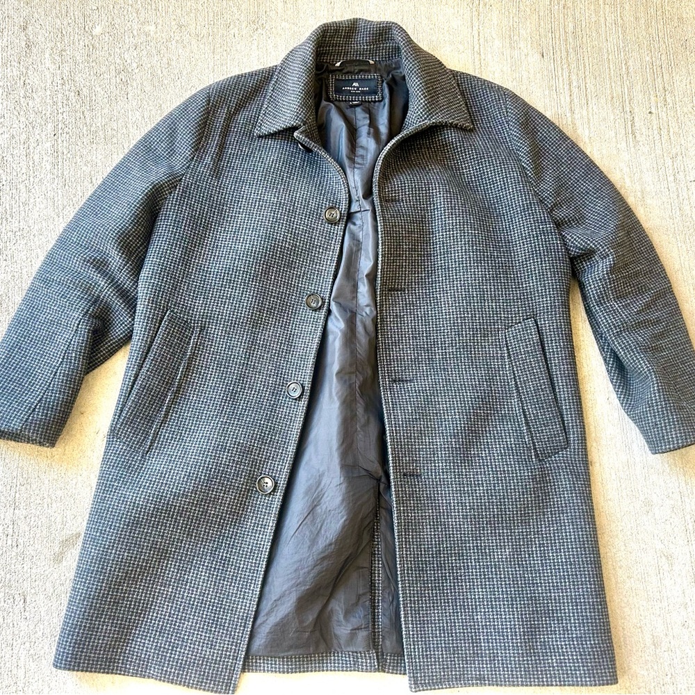 SOLD ANDREW MARC Men's Rennel Houndstooth Single-Breasted Topcoat